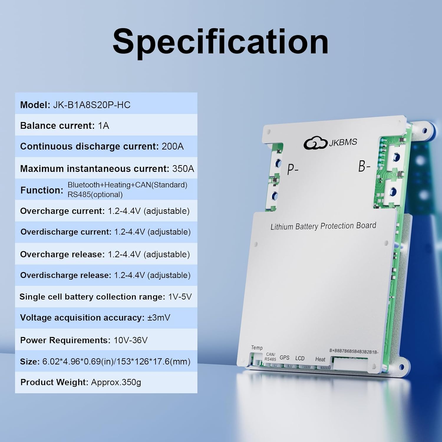JKBMS Smart BMS specification sheet