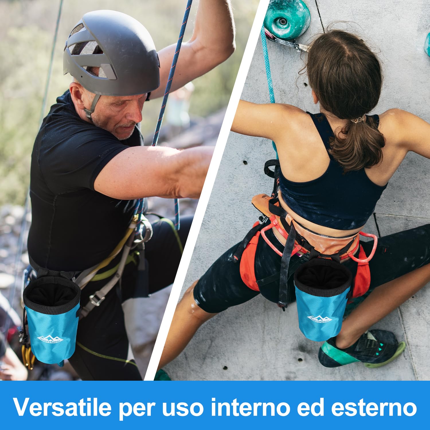 supregear Sacca per Gesso per Arrampicata su Roccia, Ampia Tasca con Cerniera E Portapennello, Chiusura A Cordino E Moschettone, Ideale per Bouldering, Sollevamento Pesi, Palestra