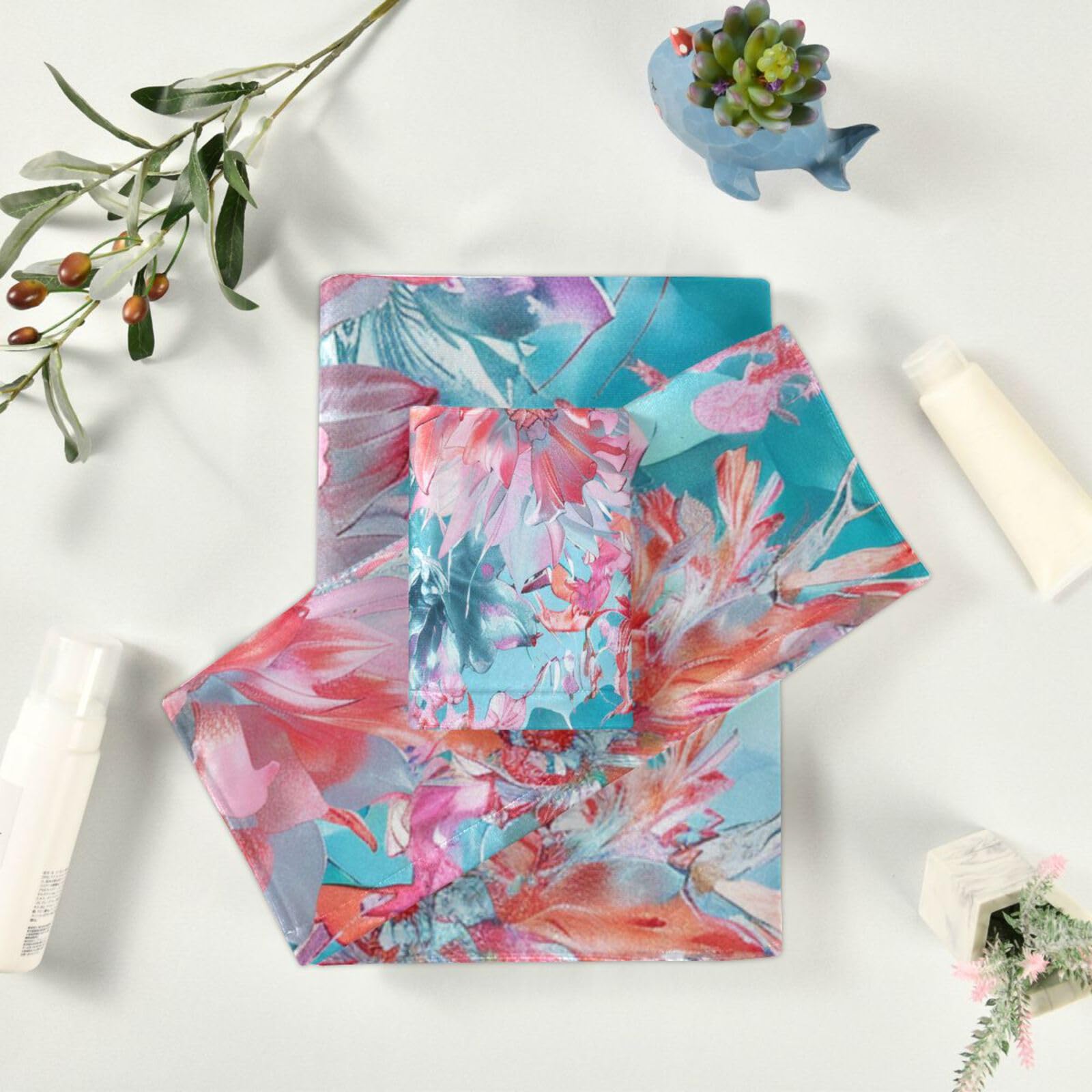 Styl boho kwiat kwiatowy jasny prysznic ręczniki do twarzy zestaw 3 sztuk, 1 ręcznik kąpielowy 1 ręcznik do rąk 1 myjka na plażę włosy twarz siłownię pływanie kuchnia