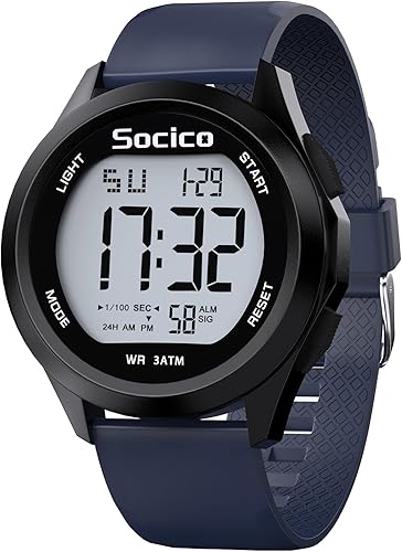 SOCICO Reloj digital para hombre, deportivo, impermeable, para exteriores, con gran esfera, relojes militares, con cronómetro, luz de fondo, alarma,