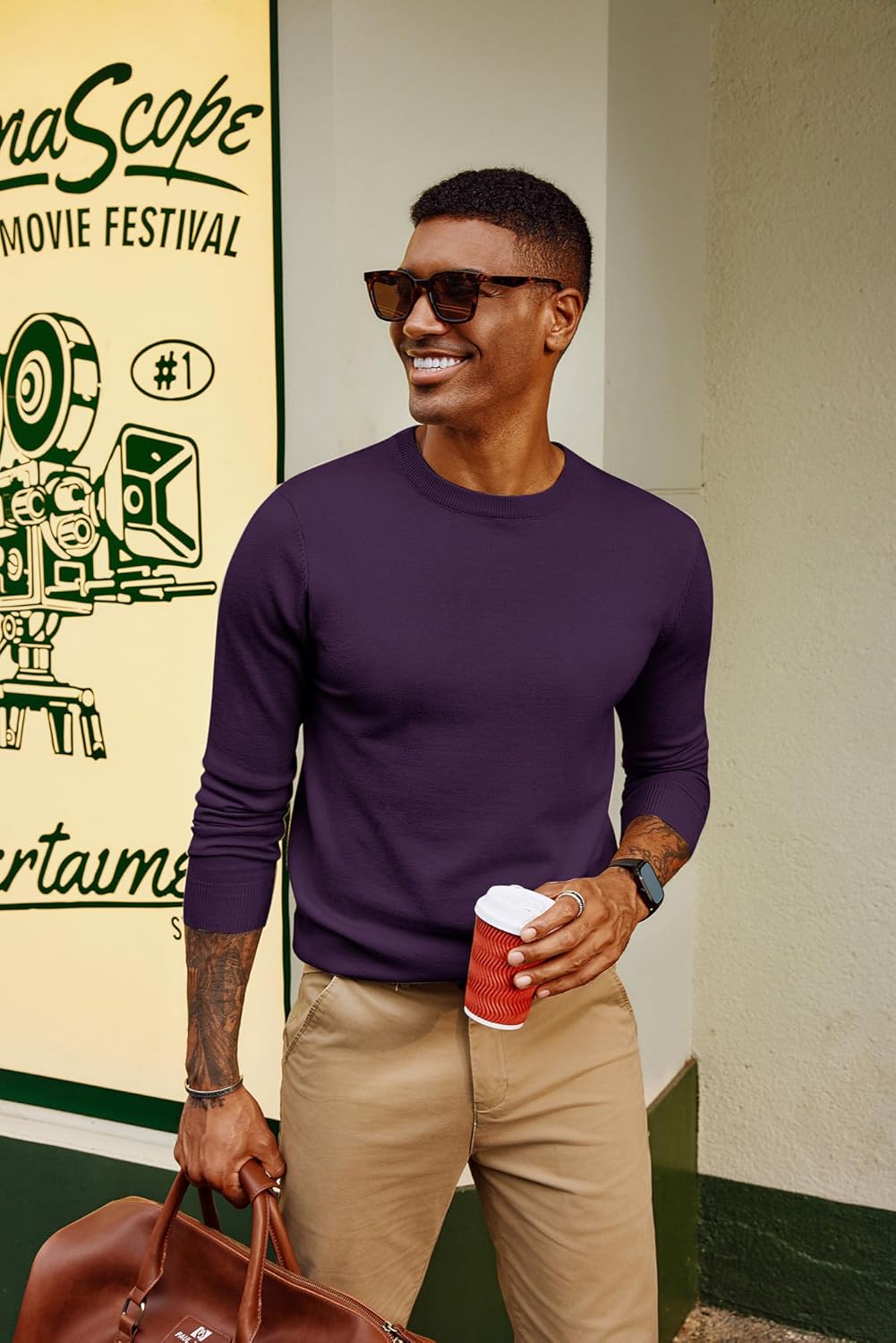 PJ PAUL JONES Men's Sweaters Crewneck Basic Lightweight Wool Blend Knitted Pullover Long Sleeve Shirts for Men - Image 2