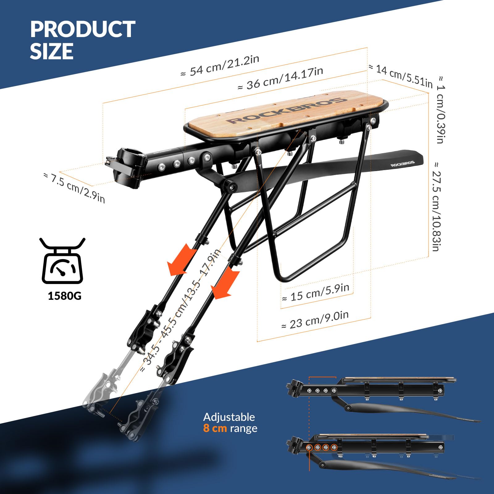 ROCKBROS BagażNik Rowerowy Wykonany z Aluminium, Regulowane Szybkozamykacz z BłOtnikiem, Solidny, Stabilny na Rower GóRski 26-29 Cali, Rower Szosowy, Drewno