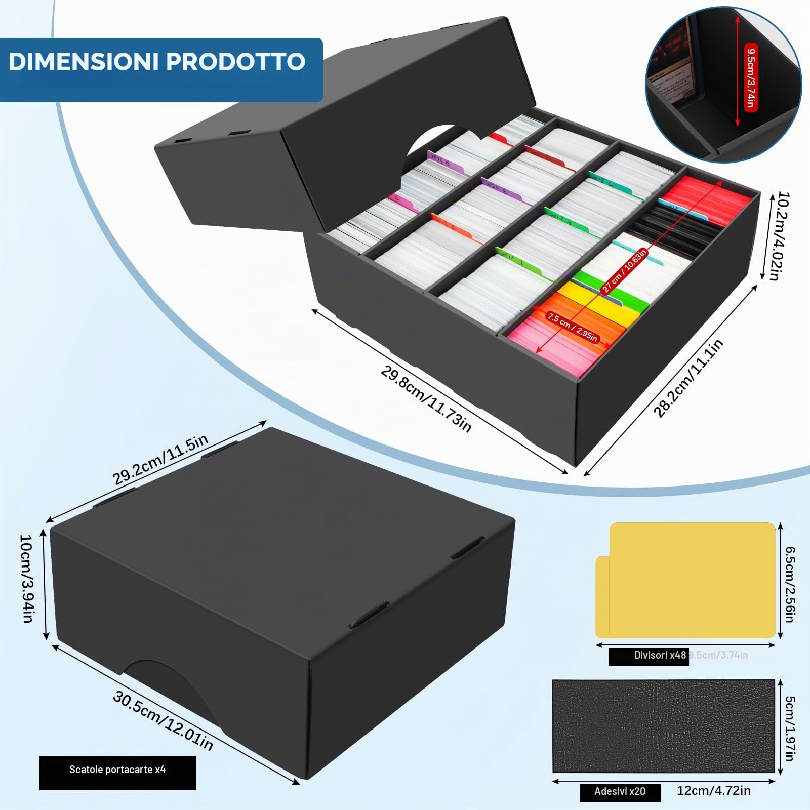4 Pcs Scatola per Carte per 13760 Carte, Scatola Portaoggetti per Carte Collezionabili, con 48 Divisori, Scatole per Carte Collezionabili, Adatta per MTG, Carte Sportive