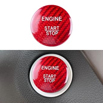 QianBao Compatible with Start Stop Button Cover Carbon Fiber Keyless Car Engine Ignition Switch for Mercedes Benz C200L GLA200 GLC260 B200 GLE GLS Red