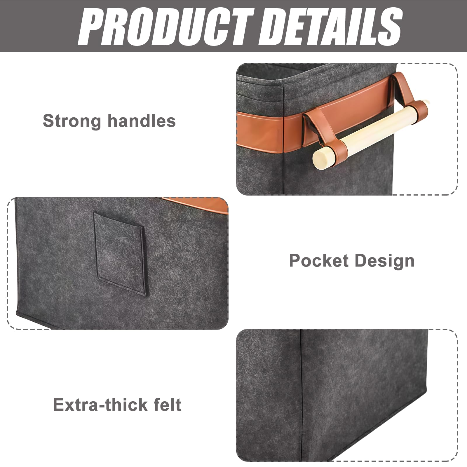 Lot de 2 paniers en feutre pour bois de chauffage 42x32x35 cm gris foncé