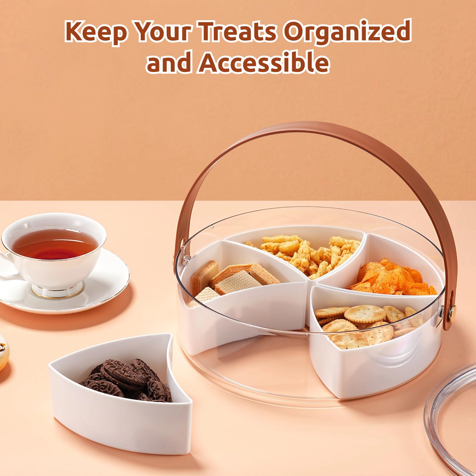 Plateau De Service Divisé Avec Couvercle Et Poignée - Boîte à Goûter Portable 8 Compartiments