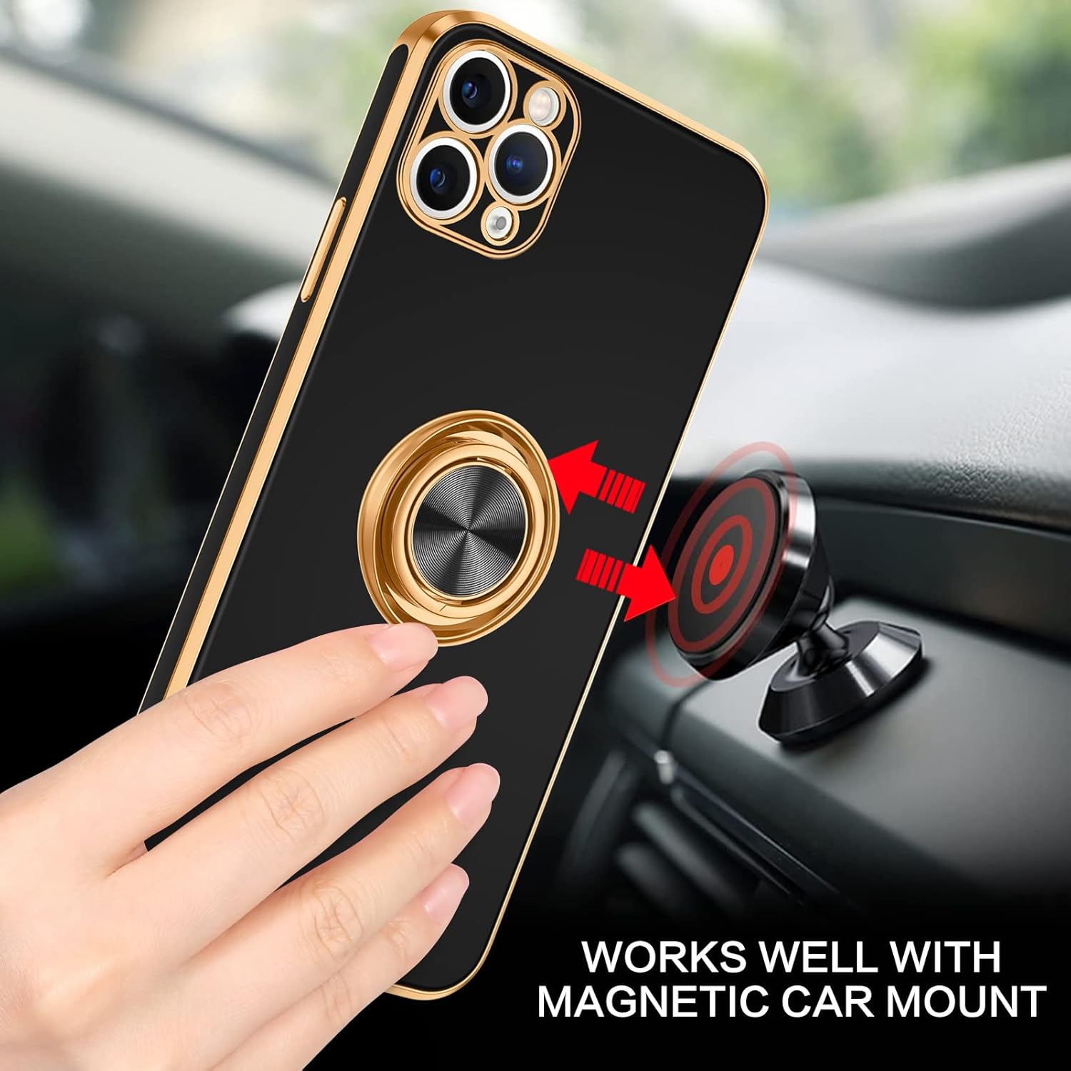 BENTOBEN for iPhone 11 Pro Max Case, Phone Case iPhone 11 ProMax, Slim Fit Kickstand Ring Holder Shockproof Protection Soft TPU Bumper Protective Girls Women Boy iPhone 11 ProMax 6.5 Cover,Black/Gold - Image 7