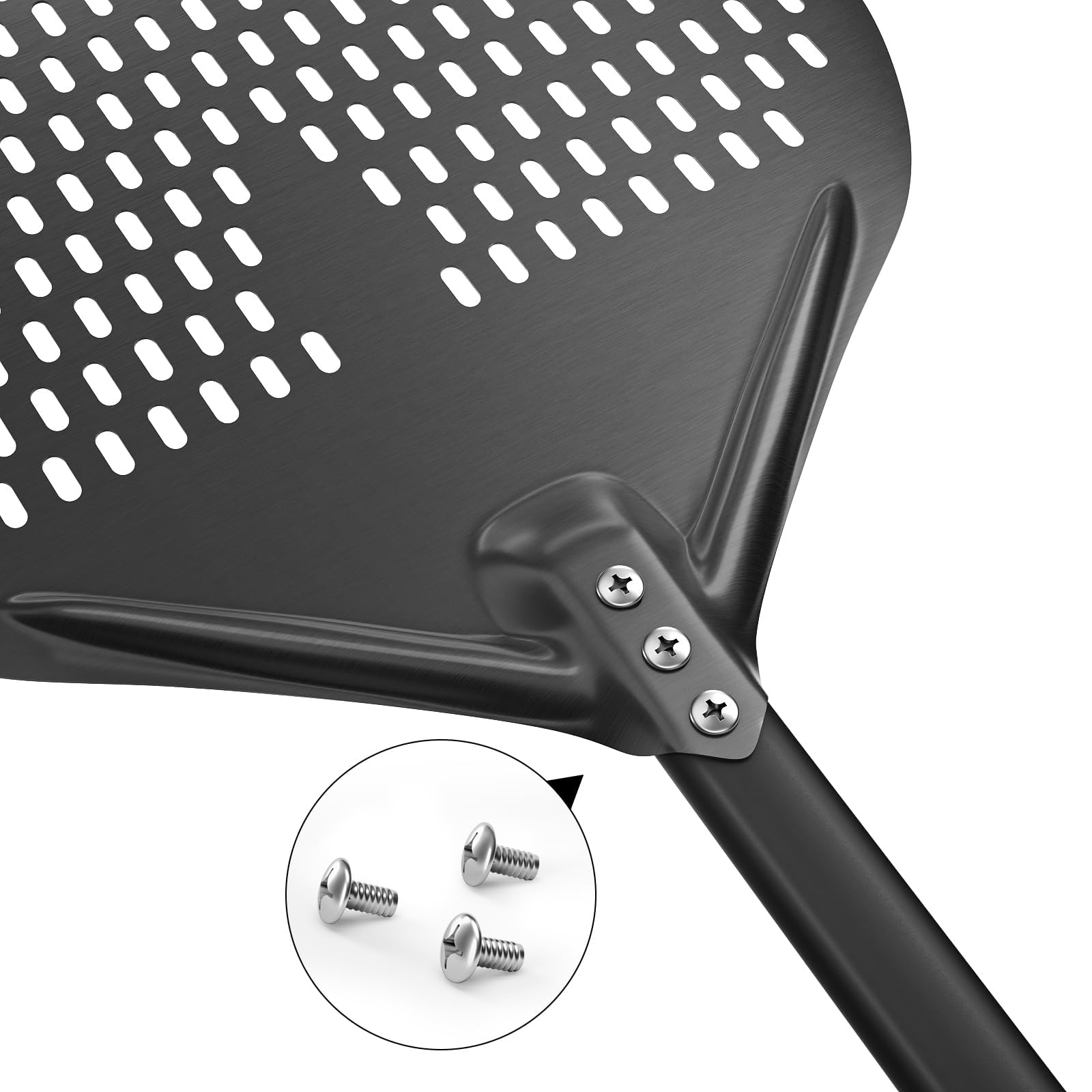 G.a HOMEFAVOR Pizzaschieber Perforierter 14 Zoll Pizzaschaufel aus Hart Eloxiertes Aluminium Pizzaschaufel 8 inch Pizzawendeheber Pizza Schaufel mit Silikongriff