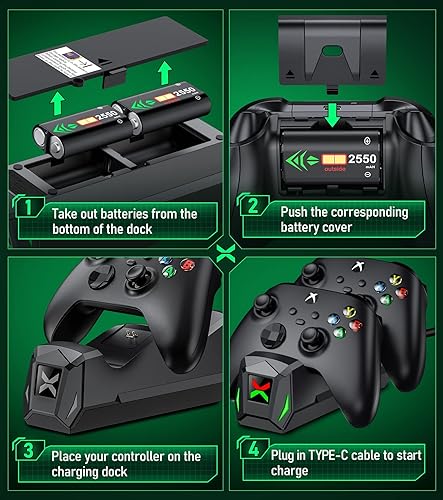 Miniatura 7 de Estación de carga de controlador con 2 paquetes de baterías recargables de 2 x 2550 mAh para Xbox OneSeries XS base de carga dual para control Xbox