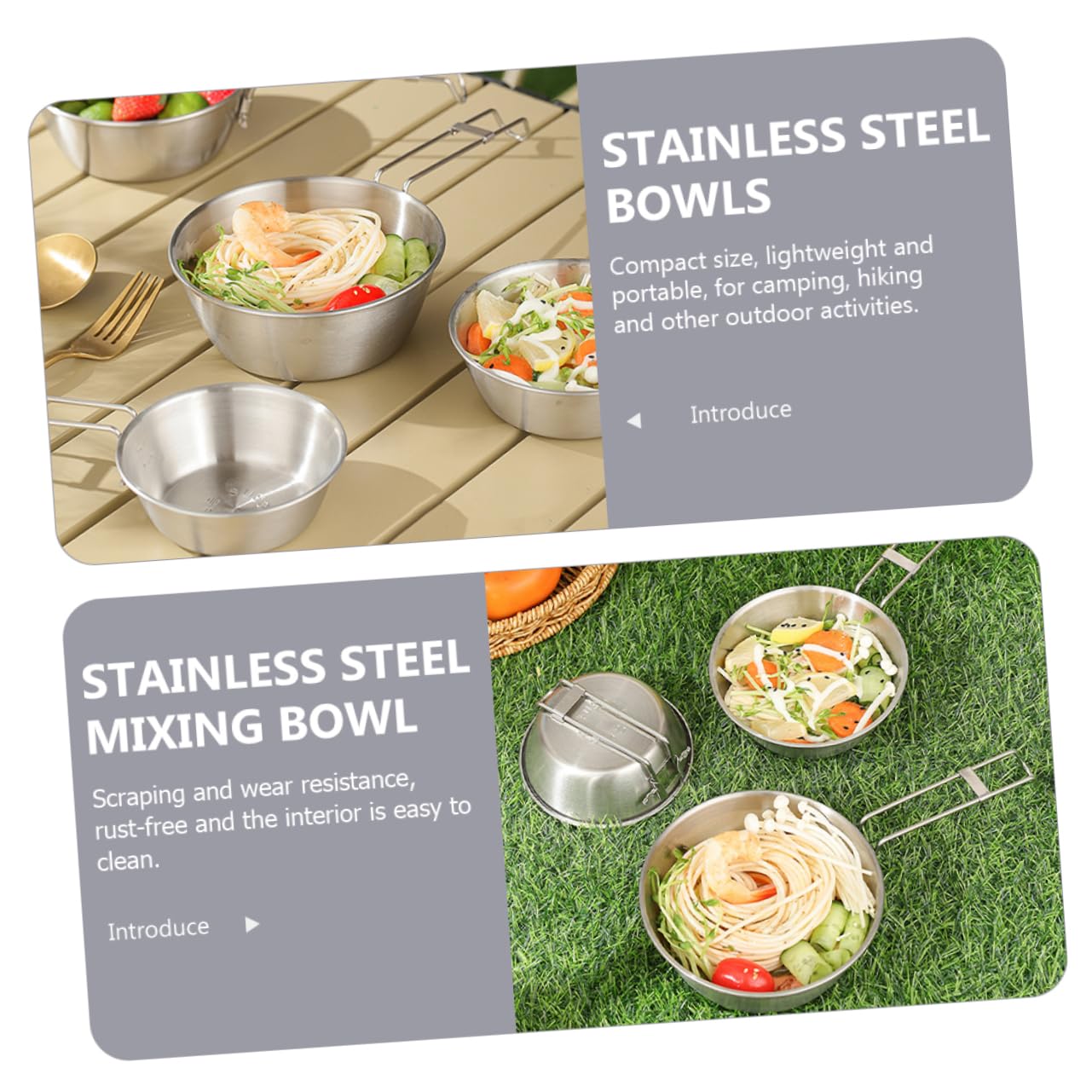Parliky 3-piece Stainless Steel Camping Bowl Kit with Folding Handle Durable Mixing Bowls for Outdoor Camping and Picnics