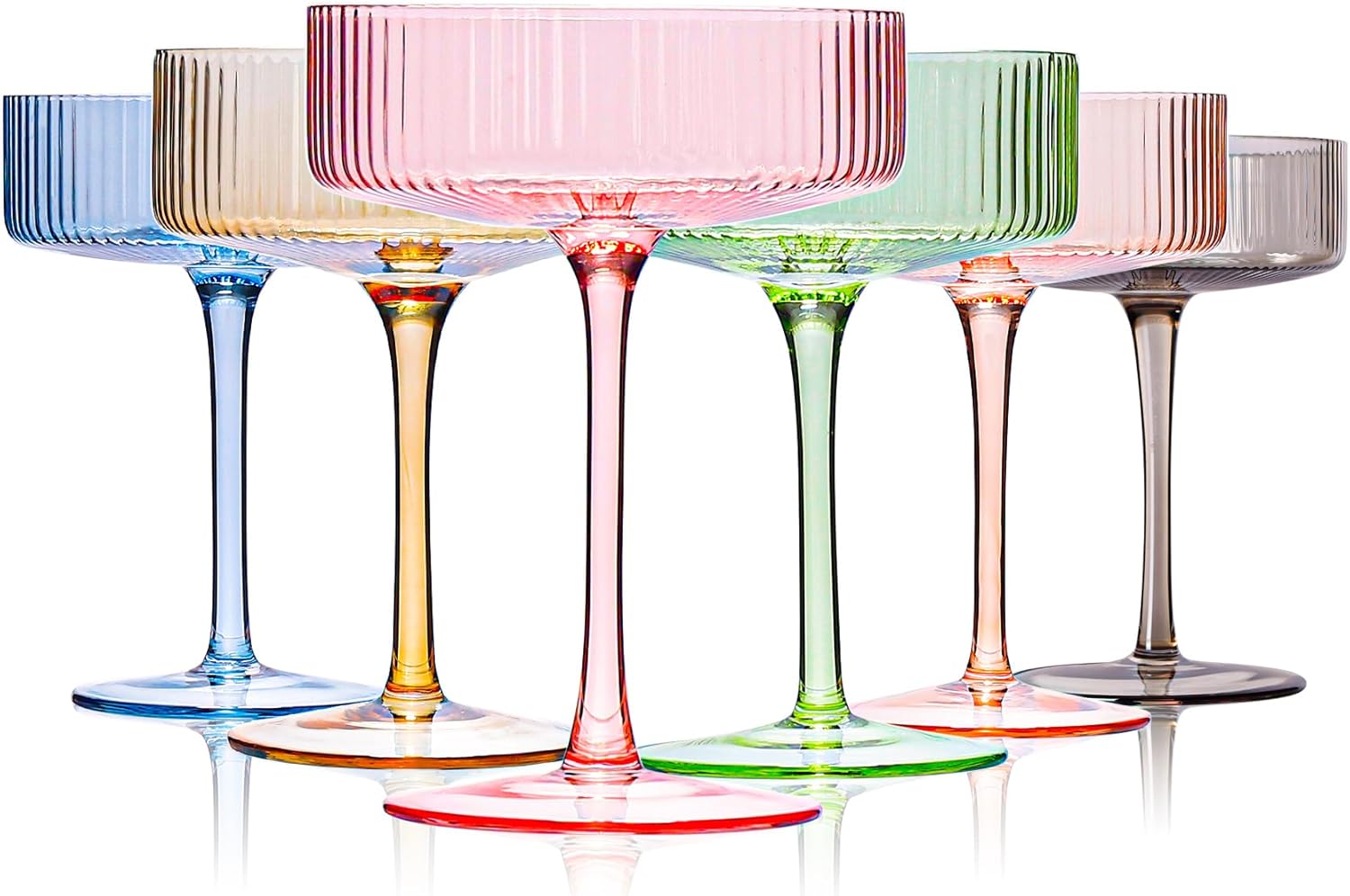 Pastel Light Colored Coupe Glasses Set of 6 for spring summer|9 oz martini Glasses |Colorful Cocktail Glasses Set,Colored Coupe Glass,Champagne Coupe Glasses for Cocktail,Martini,Champagne