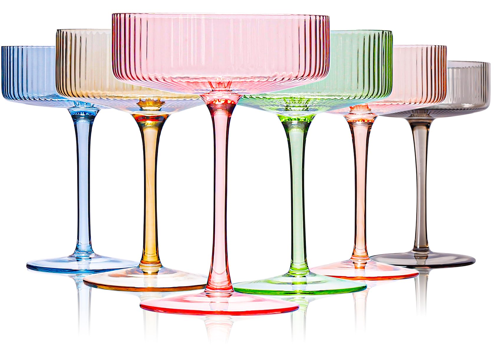 Vasos de cóctel acanalados de 9 oz estilo vintage Art Deco juego de 6 copas bar
