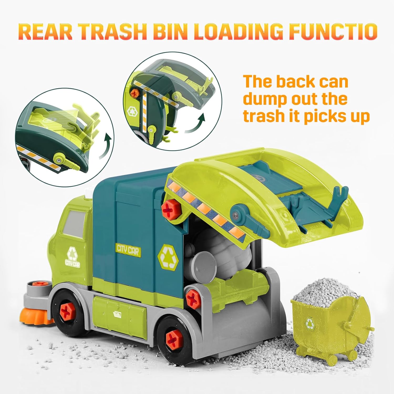 Take Apart Toy Garbage Truck Toys - 29 Pieces Disassembly Set with Electric Drill, Christmas Day & Birthday Gift for 3 4 5 6 7 Year Old Boys, Garbage Trash Truck Toy for Boys Kids