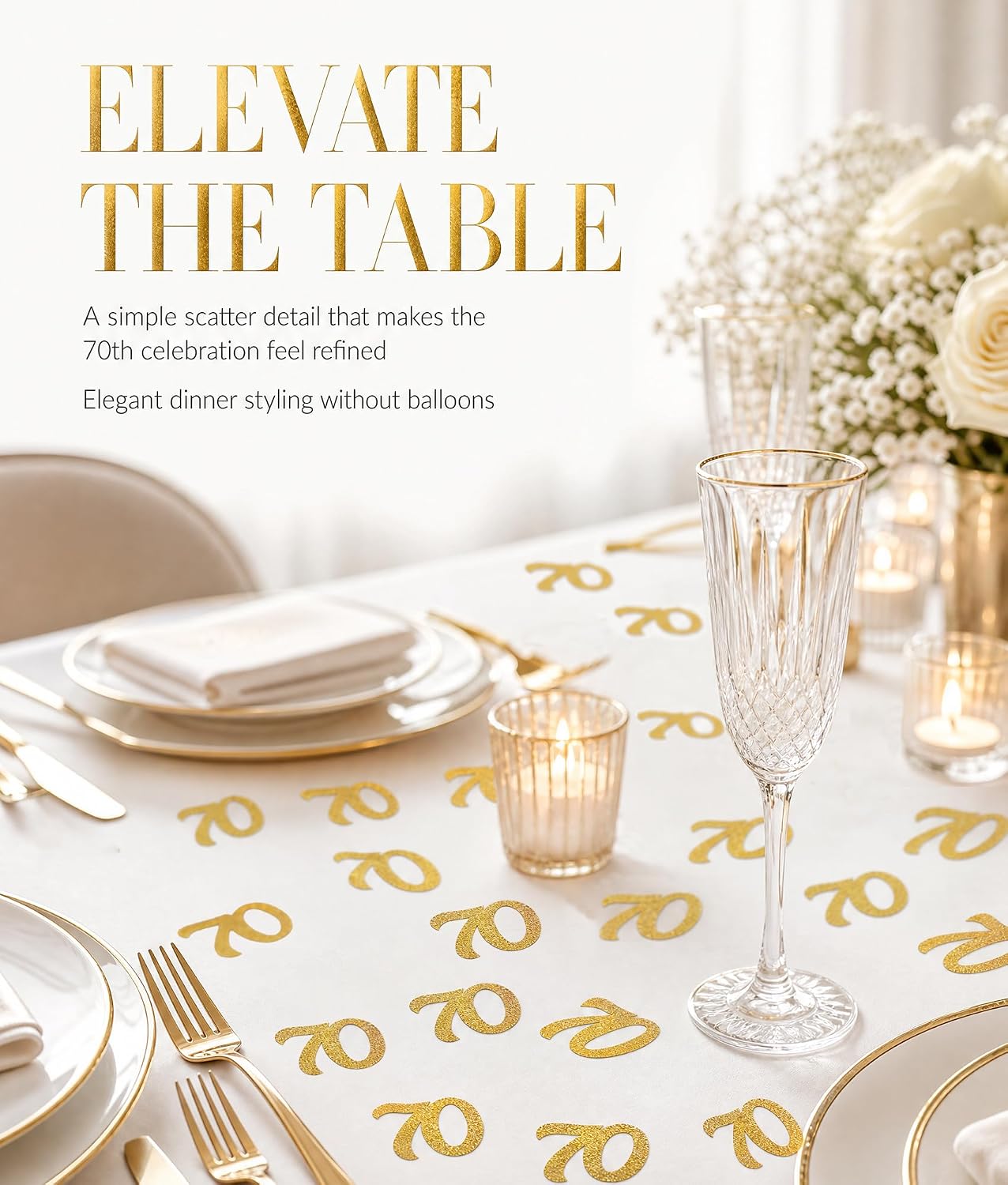 70th Gold Glitter Confetti 50pcs Party Table Scatter Anniversary Decor
