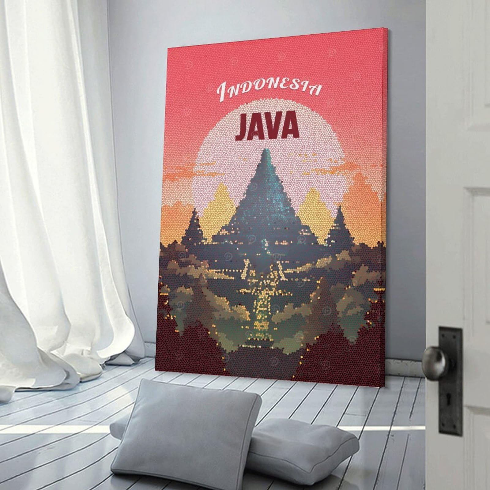 Junmoney Wall Picture Print Indonesia Java Travel, 20x30inch(50x75cm), for Workspace Walls, Study Corners Or Bedrooms, A Smart Decor Choice for Study Walls