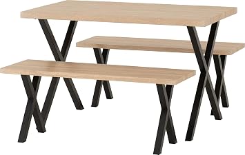 Seconique Buxton Dining Bench Set In Light Oak Effect/Black