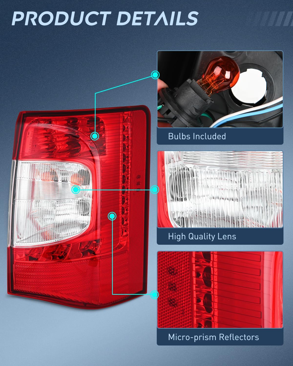Nilight Taillight Assembly Compatible with 2011 2012 2013 2014 2015 2016 Chrysler Town & Country with LED Type Taillights Only Rear Lamp OE Style Passenger Side