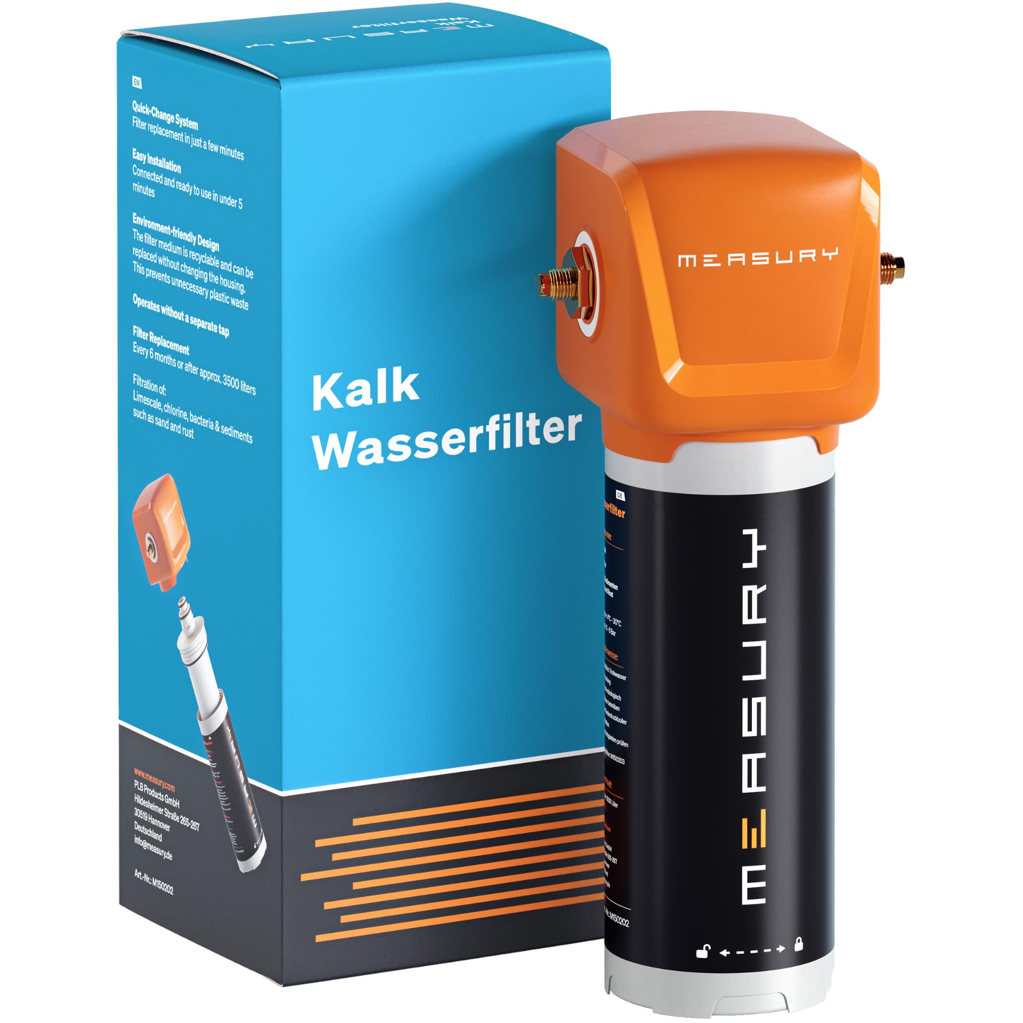 Measury Kalkfilter Untertisch - Wasserfilter Kalk für Wasserleitung & Küchenarmatur - 3-stufiger Trinkwasserfilter gegen Kalk, Chlor, Sand, Rost - 8 L/Min, kein zweiter Wasserhahn, Mineralien bleiben