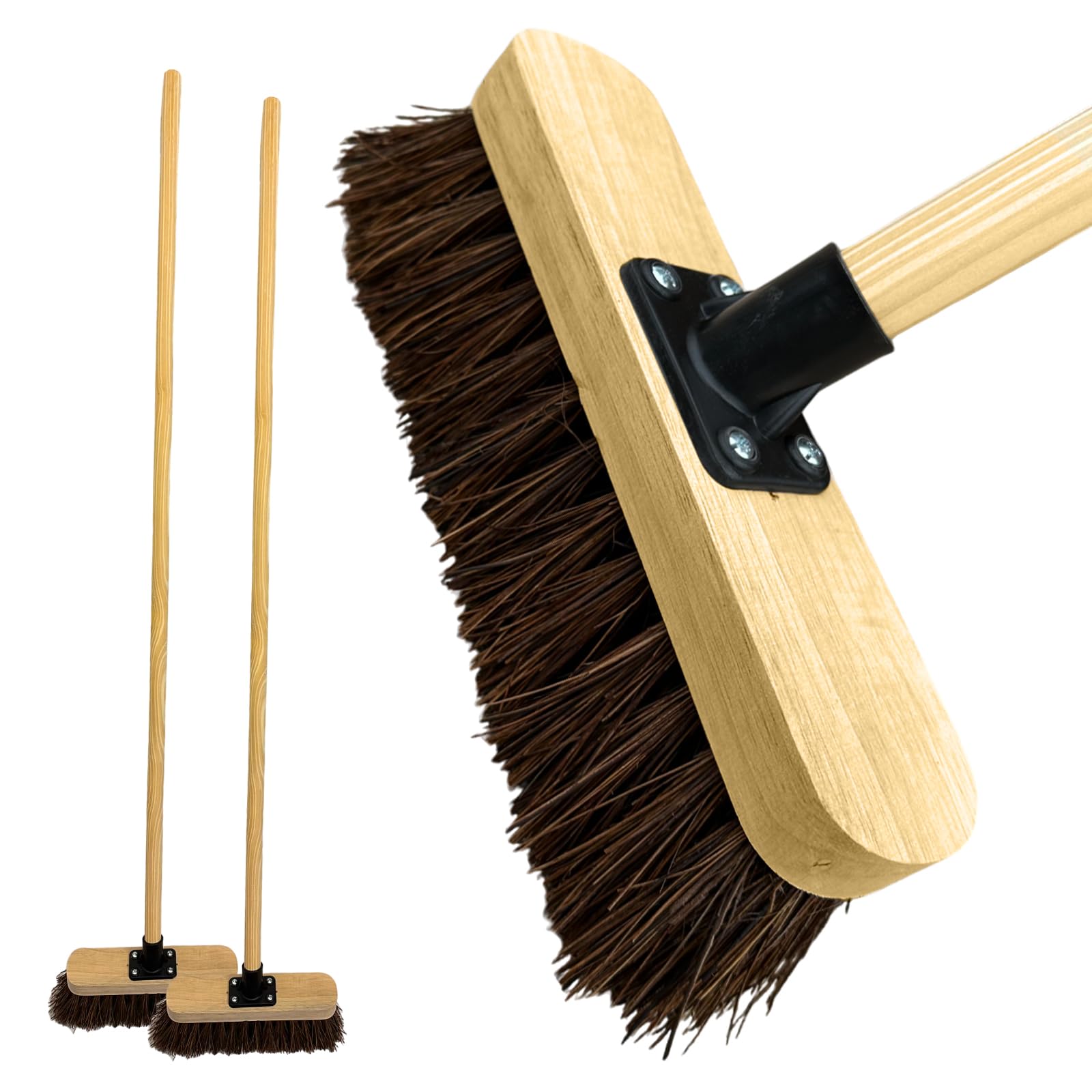 LS 10” Outdoor Garden Broom Heavy Duty Yard Brush with Wooden Handle Natural Stiff Bassine Bristles & Metal Support Bracket Outdoor Cleaning & Sweeping (PACK OF 2, 10" Stiff Natural Bassine Bristles)