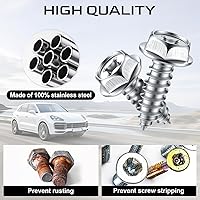 Vista 4 de LivTee Tornillos inoxidables para placa, marcos y cubiertas de en automóviles y camiones, juego de 4 pernos con montaje autorroscantes de acero