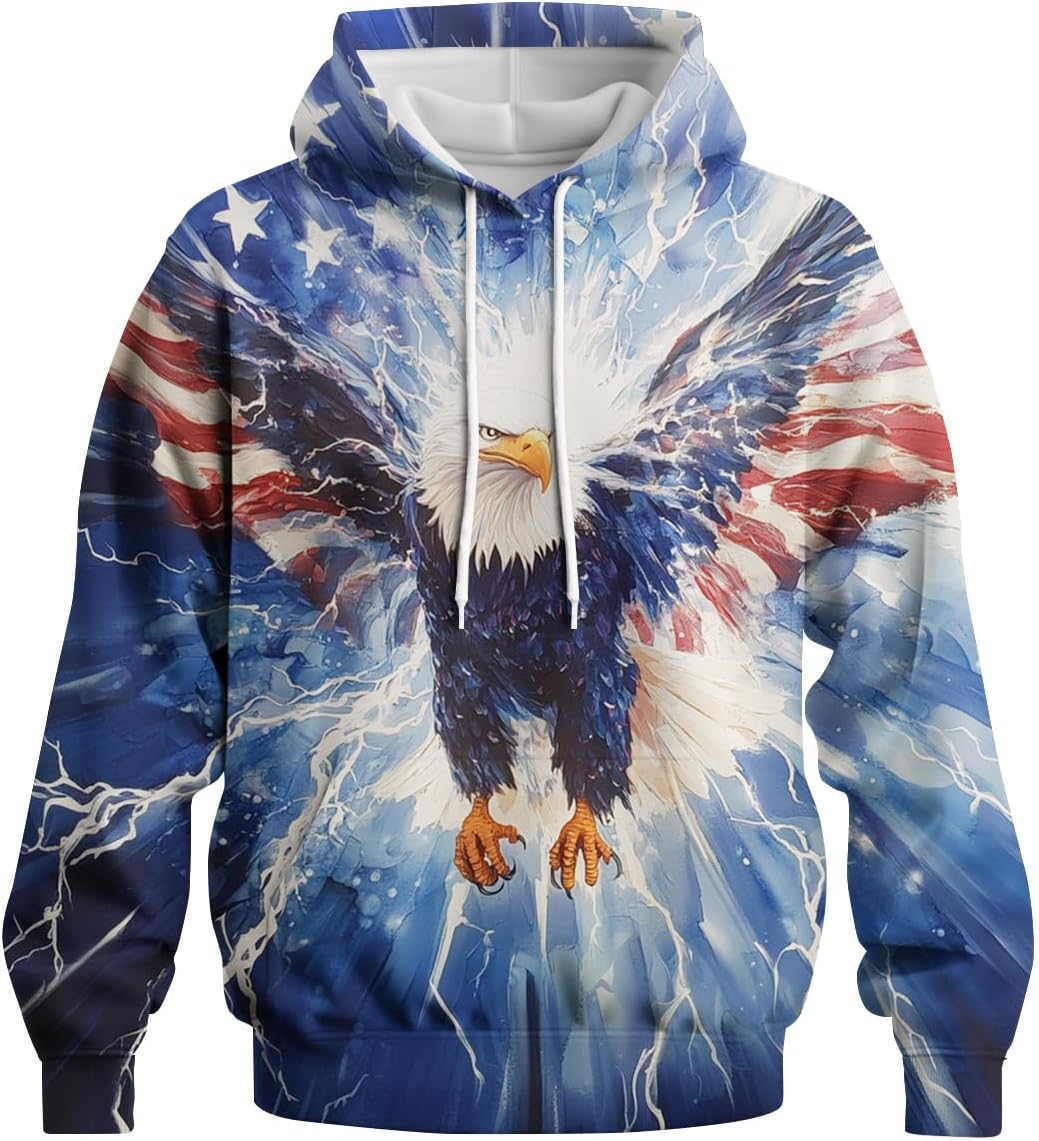 Creative American Flag Hoodies Eagle Sweatshirt Hoodies Tie Dye Graphic Hoodies Pullover