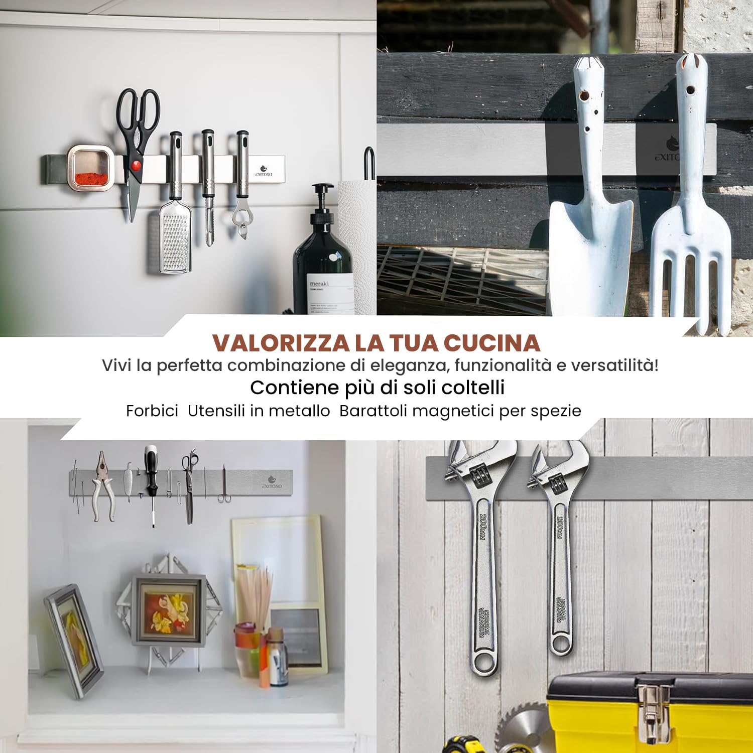 Exitoso Coltello a Striscia Magnetica in Acciaio Inox Autoadesivo - Incollaggio e Foratura Con Nastro Adesivo 3M - Portacoltello Magnetico Striscia per Coltello