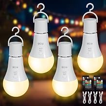 Kimjo E27 LED Light Bulb, RGB Rechargeable Bulb with Remote Control Wireless Dimmable, USB C LED Battery with Timing Function, 7W, 2000mAh, Pack of 4