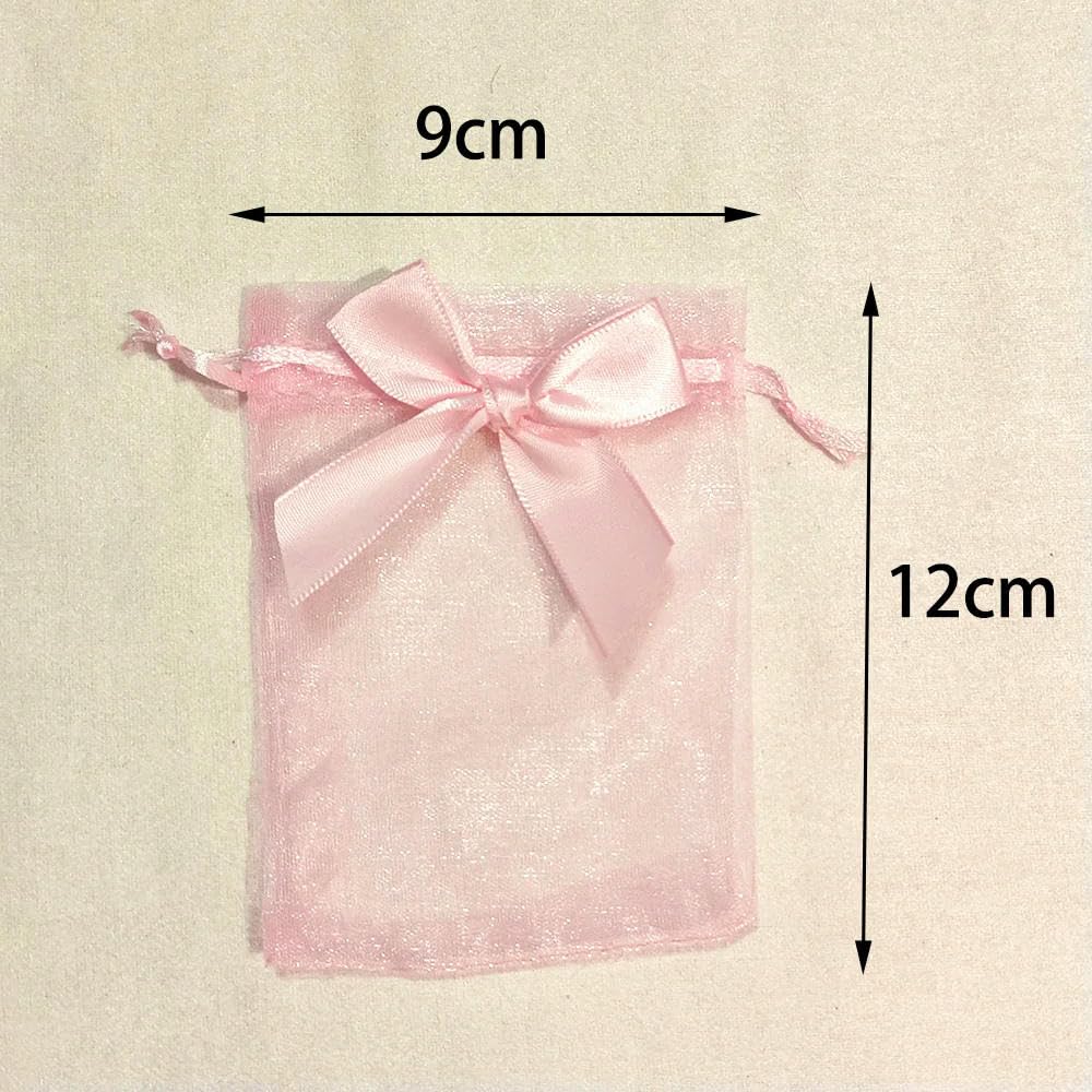 Lot de 50 Sacs à Bijoux avec nœud Papillon en Organza, Sac Cadeau 9 x 12, 10 x 15, pour fête de Mariage, Bijoux, Bonbons, Pochette d'emballage avec Cordon de Serrage, Sac Cadeau