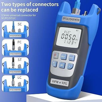 Rechargeable Optical Power Meter A-C710B (-70~+10dBm) Fiber Optic Tester, Optical Power 50 All-in-one Machine, Suitable for SC/FC/ST/LC 2.5mm/1.25mm Interface, with 1 9/125um FC-LC Adapter
