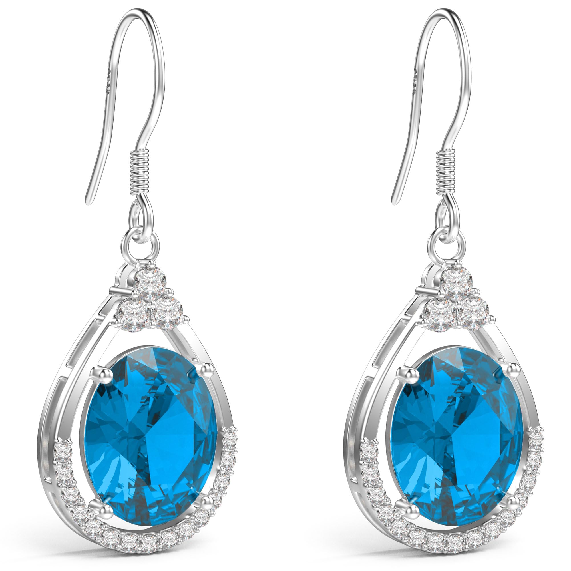18K White Gold Plated Sterling Silver Oval Cut Cubic Zirconia Drop Dangle Earrings for Women Hypoallergenic Statement Earrings
