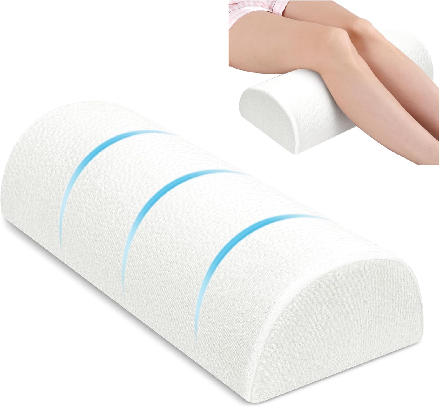 Knee Pillow for Side Sleepers Memory Foam Leg Pillows for Sleeping Yoga Bed Half Moon Bolster Pillow for Neck Pain Relief with Pillowcase 20.5x8x4.5 Inches(Air Layer White, Standard Size) Air Layer White Standard