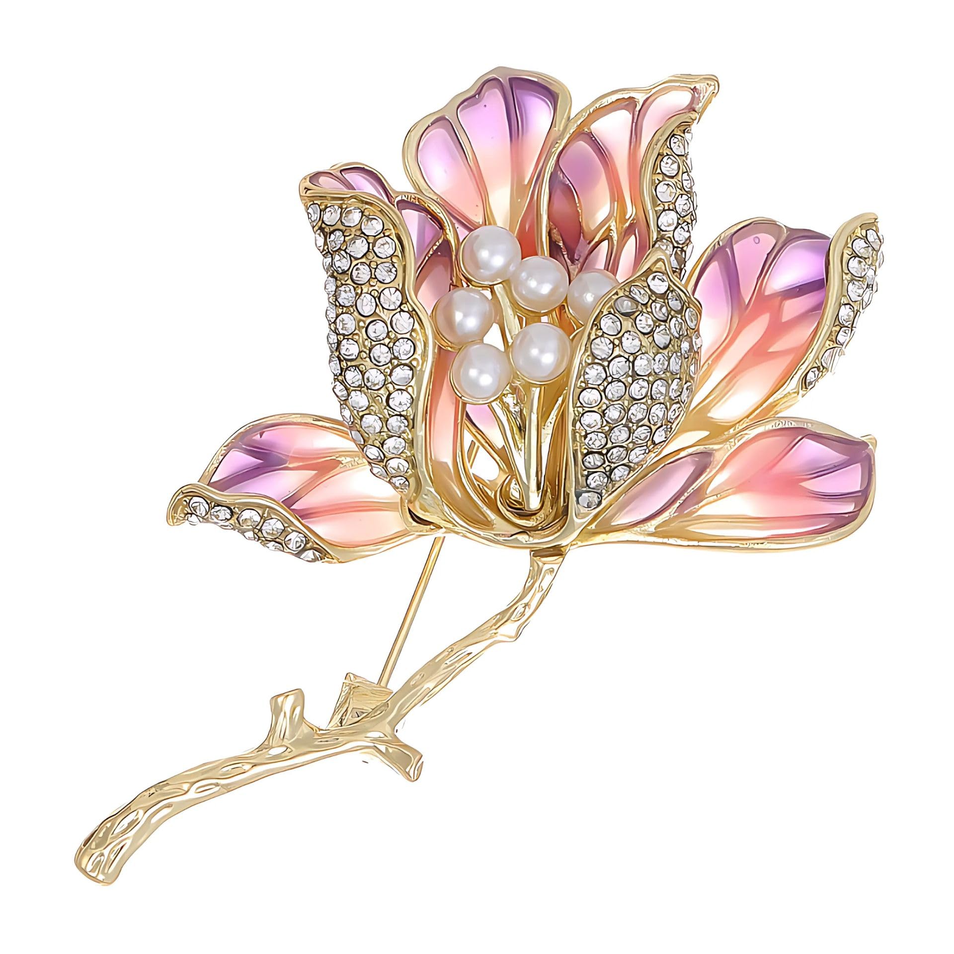Crystal Studded Lush Pink Flourishing Flower Brooch Cum Saree Pin For Women (Brooch0634) 1 Pc-image-12