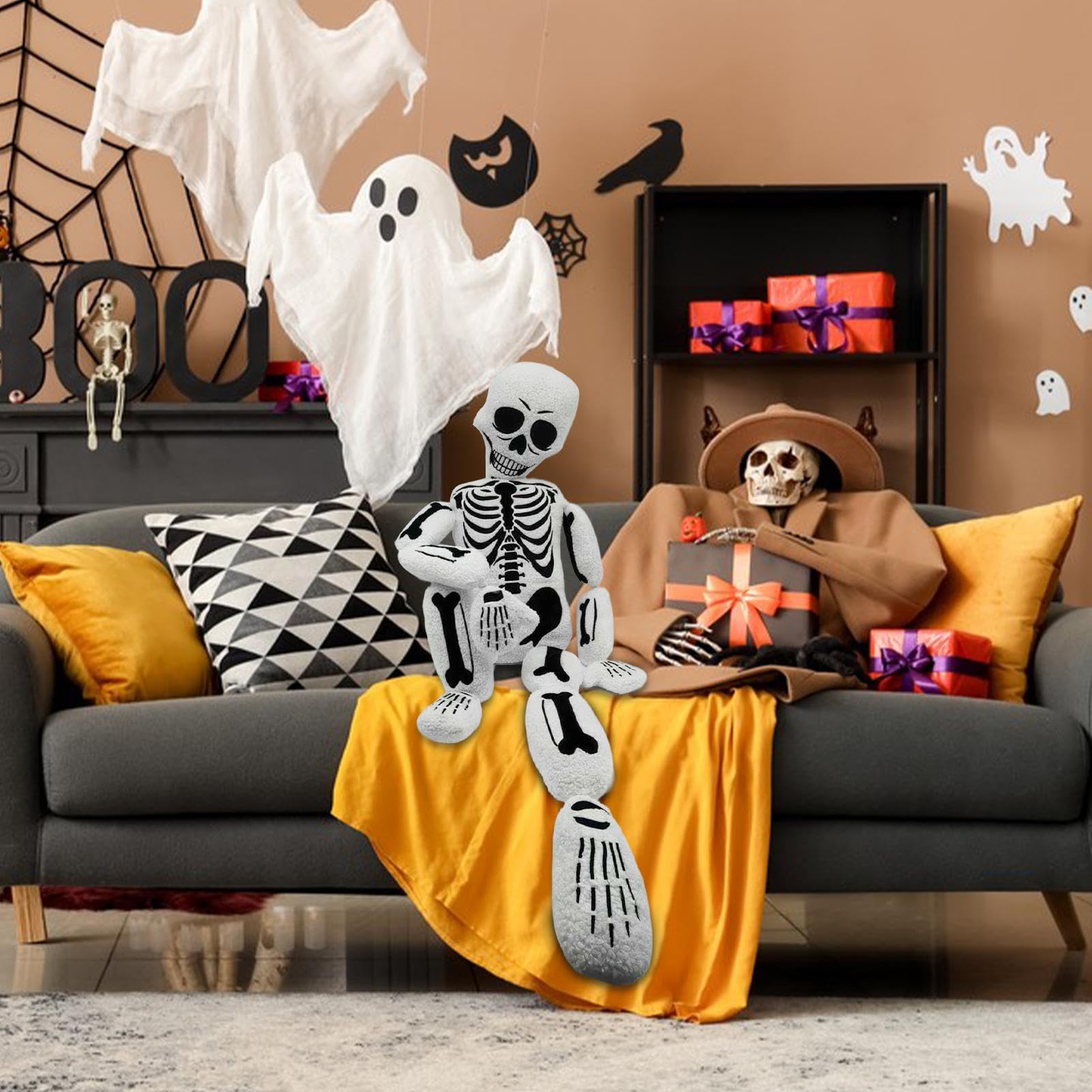 Generico Cuscino Scheletro Halloween Teschio in peluche morbido realistico | Cuscino Scheletro Intero Halloween Per Divano Casa Camera Da Soggiorno Dormitorio Appartamento