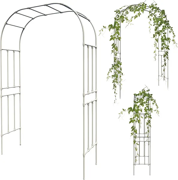 Olle Arbor Trellis for Climbing Plants - Outdoor Metal Arch, 95" High x 59" Wide, White