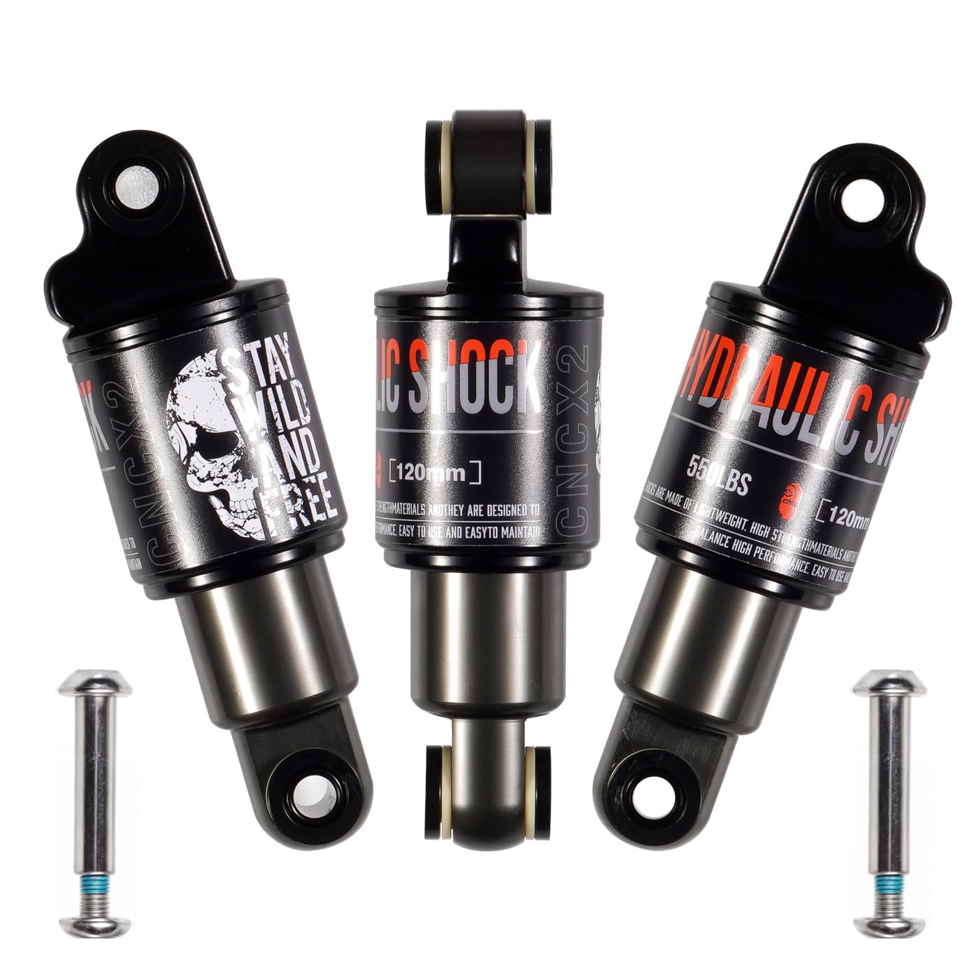 CNCLOL Mountain Bike Rear Shock 120mm/125mm/150mm/165mm/185mm/190mm/200mm, Hydraulic Rear Suspension Absorber, Non-Adjustable Oil Pressure Shock for MTB, Bicycle, DH, E-Bike 120x550lbs