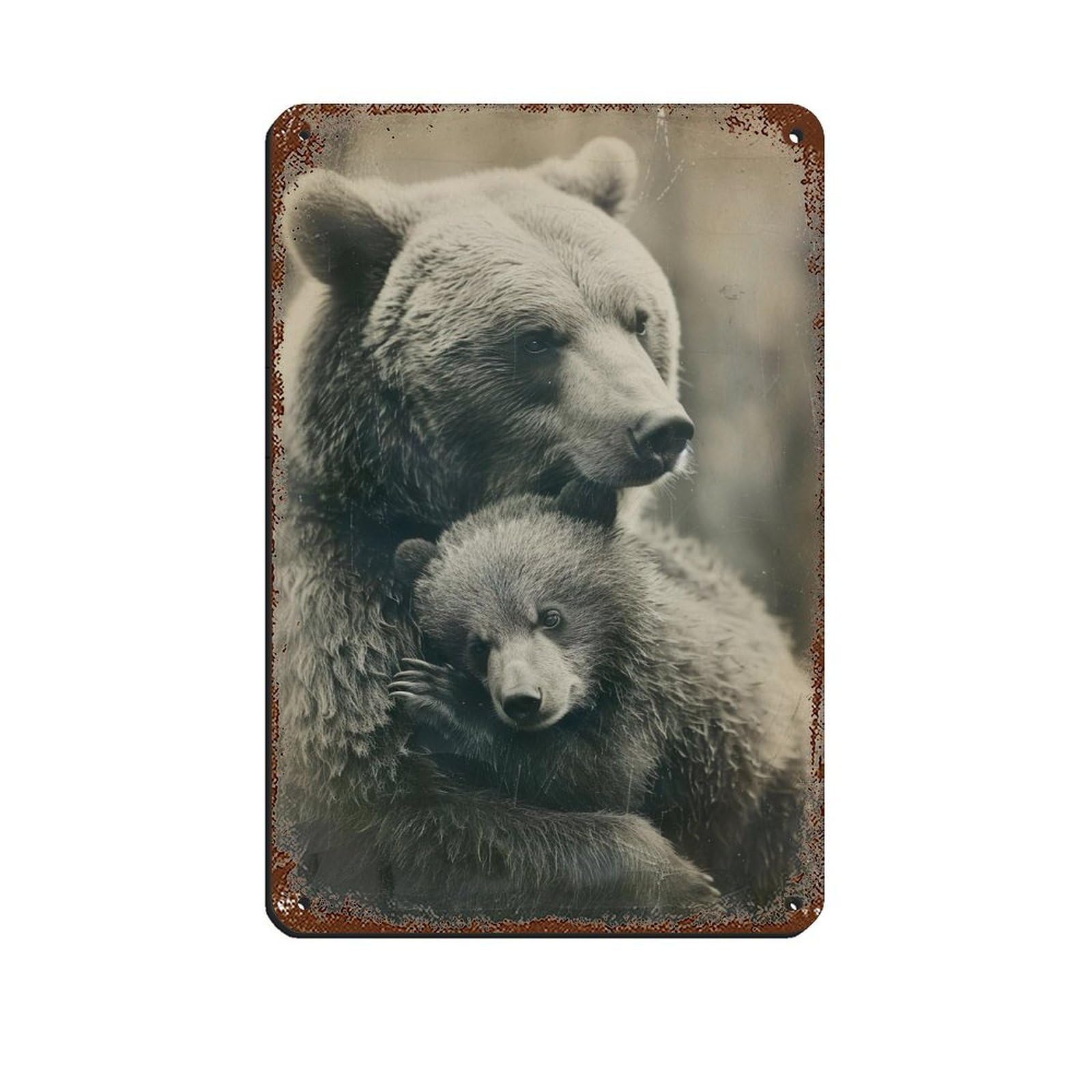 Plaque deco bar et cafe affiche retro maman et bebe ours