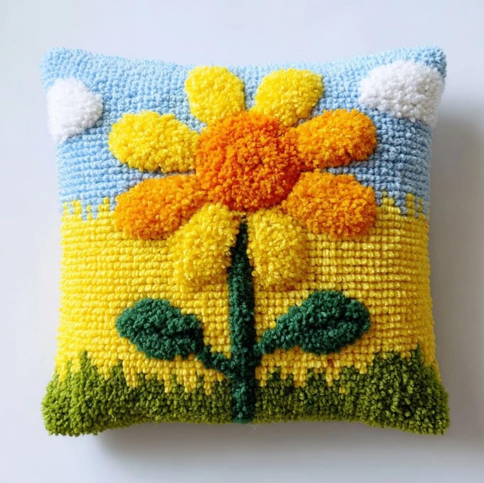 AxiangziK Latch Hook Cushion Kit 43x43cm,Yellow Beginner Friendly Needlecraft Set,Easy Latch Hook Kit for Home Decor