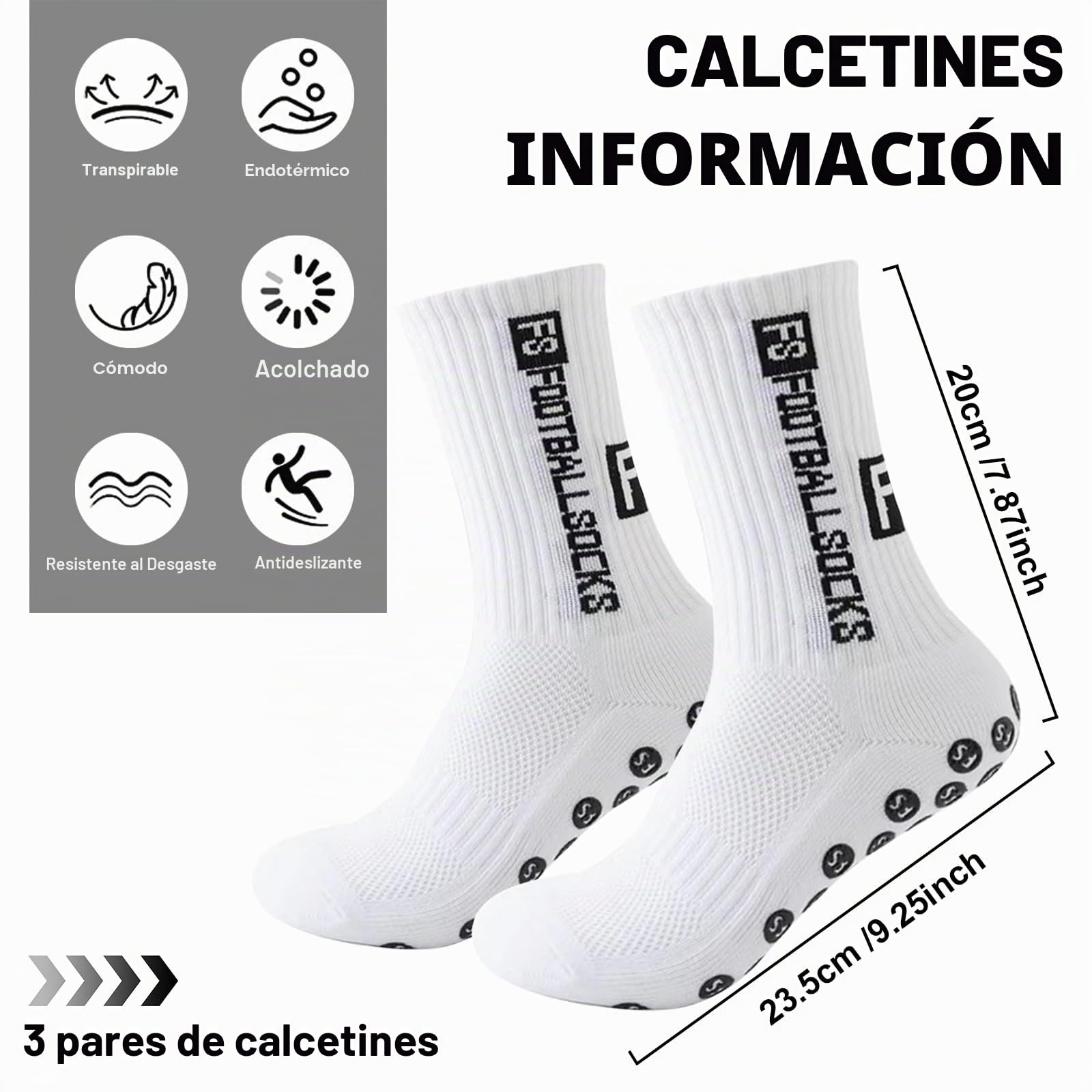 3 Pares De Calcetines De Fútbol Para Adultos, 39-46 Antideslizantes, Calcetines Futbol, Para Fútbol, Baloncesto, Running Y Ciclismo