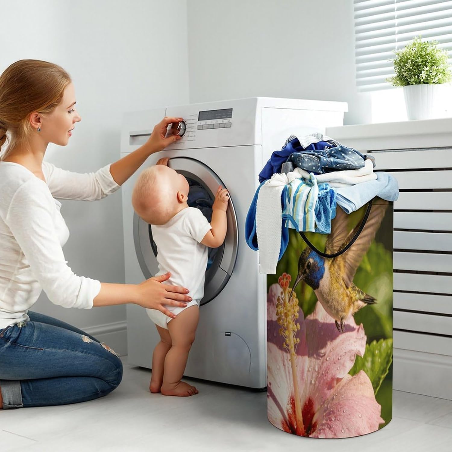 Flower Fairy Laundry Hamper 86L Waterproof Collapsible Clothes Basket with Double Handles Freestanding Foldable Laundry Basket Large Clothes Hamper for Bathroom