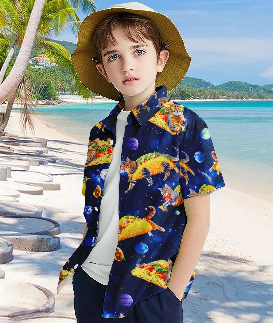 uideazone Boys Hawaiian Shirts Novelty Printed Funky Short Sleeve Button Down Shirt Kids Aloha Luau Shirt 7-14T - Image 6