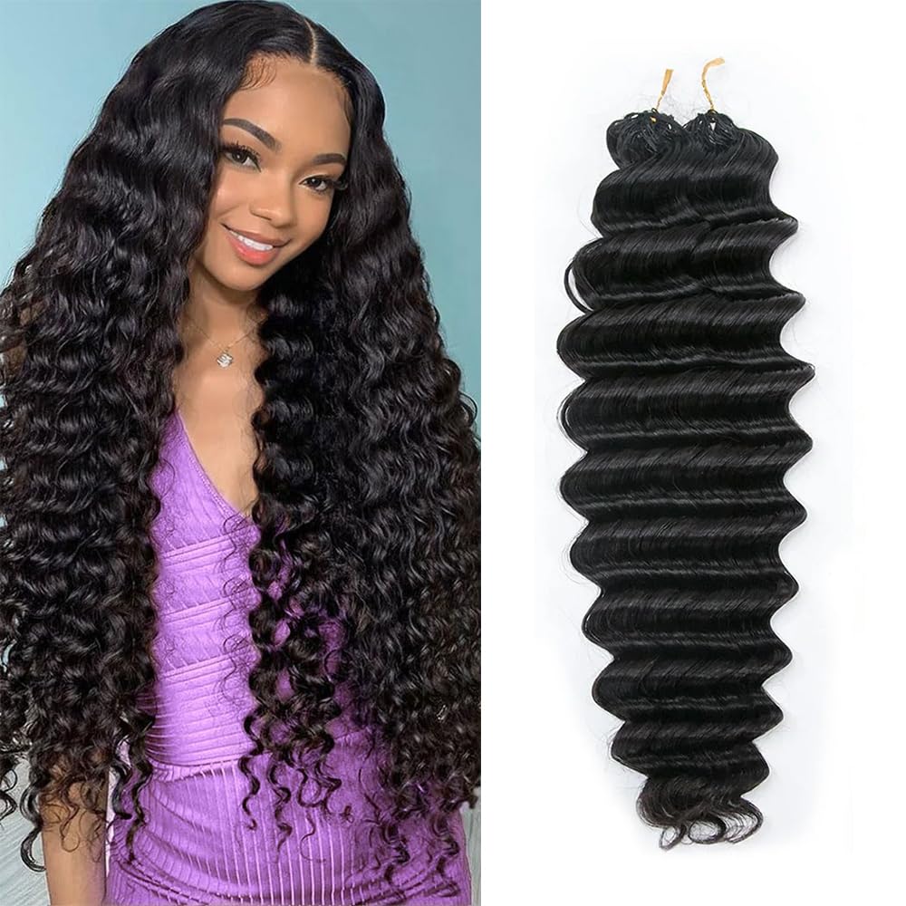 Photo 1 of Deep Wave Crochet Human Hair Knotless Pre-Separated Crochet Hair Deep Loose Wave Machine Made Reusable Feather Line Hair Extensions Natural Color 14 Inch 120g