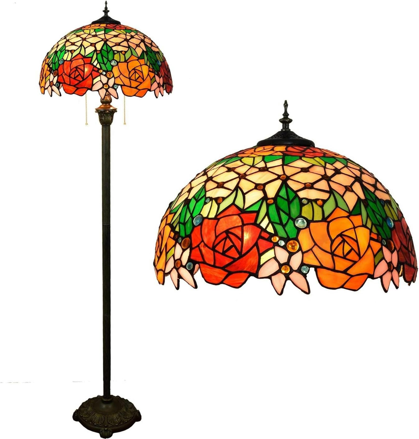 IUokLU Tiffany Floor Standing Reading Lamp 16-" Tiffany European Style Multicolor Rose Glass Floor Lamp Pure Vertical Reading Lamp, for Study Living Room Bedroom Decoration