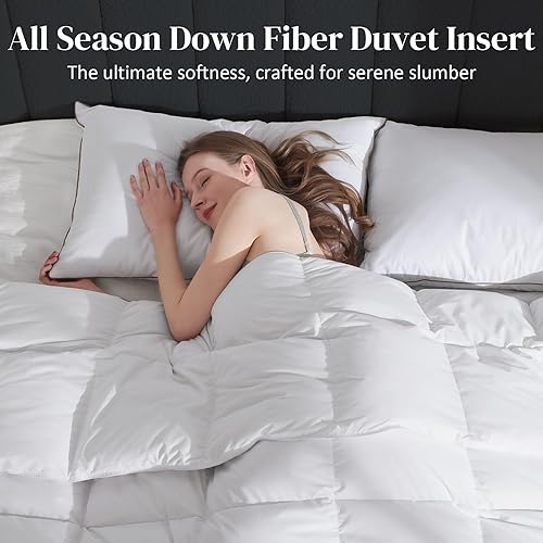 Miniatura 2 de Dreamhood Edredón de fibra de plumón tamaño Queen de 90 x 90 pulgadas, relleno de fibra de plumón y plumón, ultra suave, color blanco, para todas