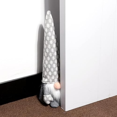 Miniatura 8 de CERAYOU Tope decorativo de puerta de Papá Noel, protector de pared de tela resistente, adornos de gnomos de Navidad para decoración del hogar y la