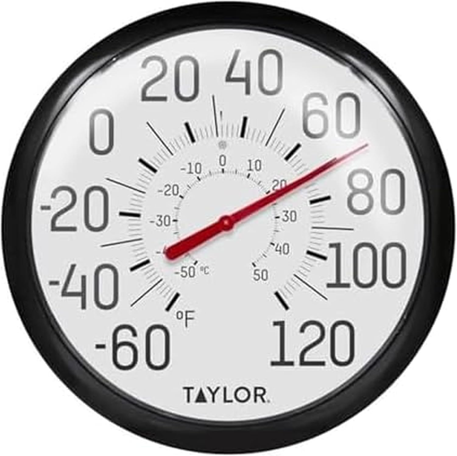 Taylor Big & Bold 13.25-Inch Wall Thermometer - Wireless Indoor Outdoor Dial, Easy-Read Numbers for Patio Pool Garden Black