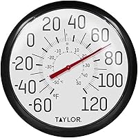Taylor Big & Bold 13.25-Inch Wall Thermometer - Wireless Indoor Outdoor Dial, Easy-Read Numbers for Patio Pool Garden Black