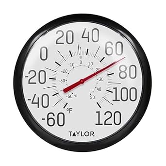 Taylor Big and Bold Wall Thermometer, Indoor Outdoor Thermometer, Wireless Thermometer with Easy to Read Numbers for Patio, Pool, and Indoor Areas, 13.25-inch, Black