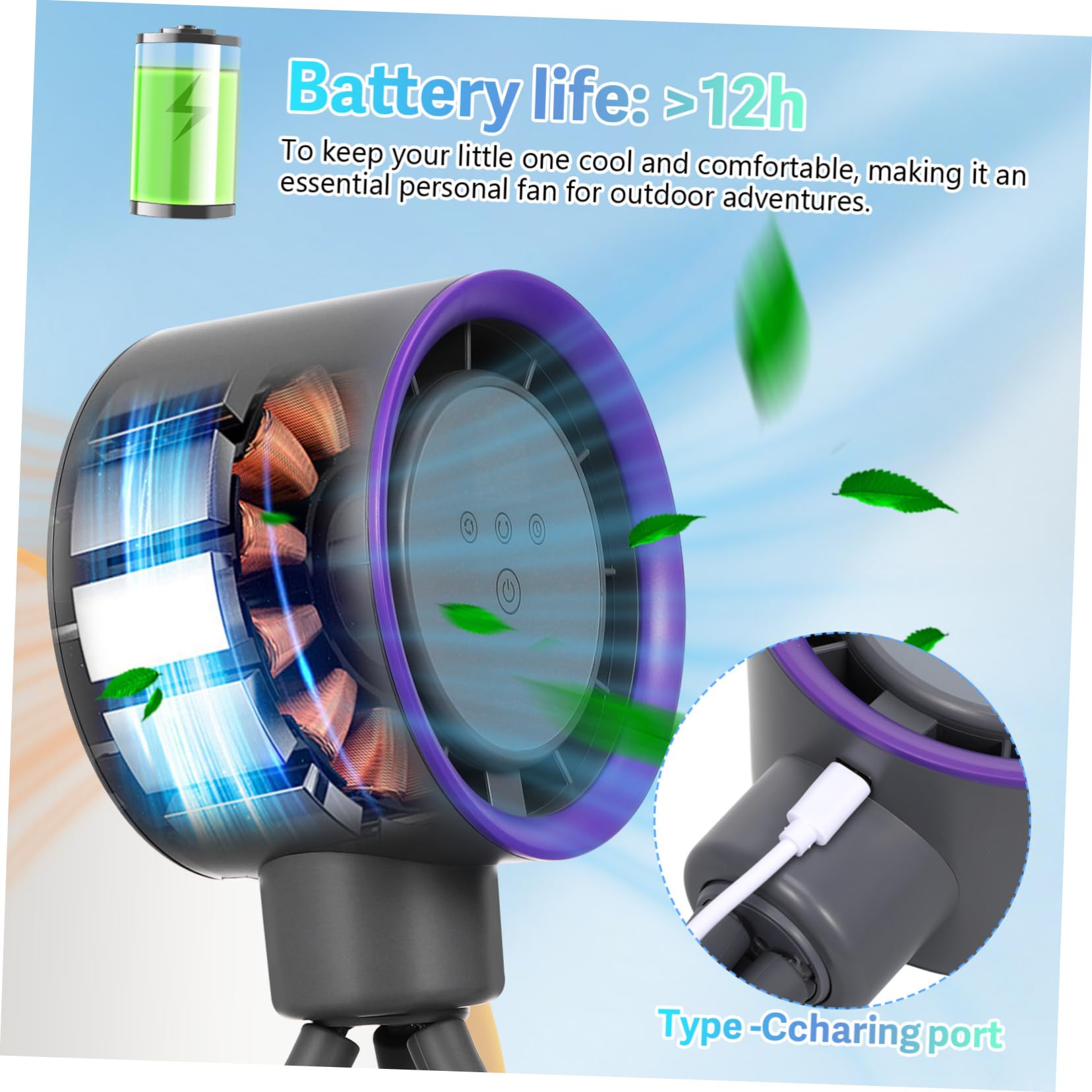 Ventilador de Cochecito Abs, Mini Silencioso y Portátil para Ñiño