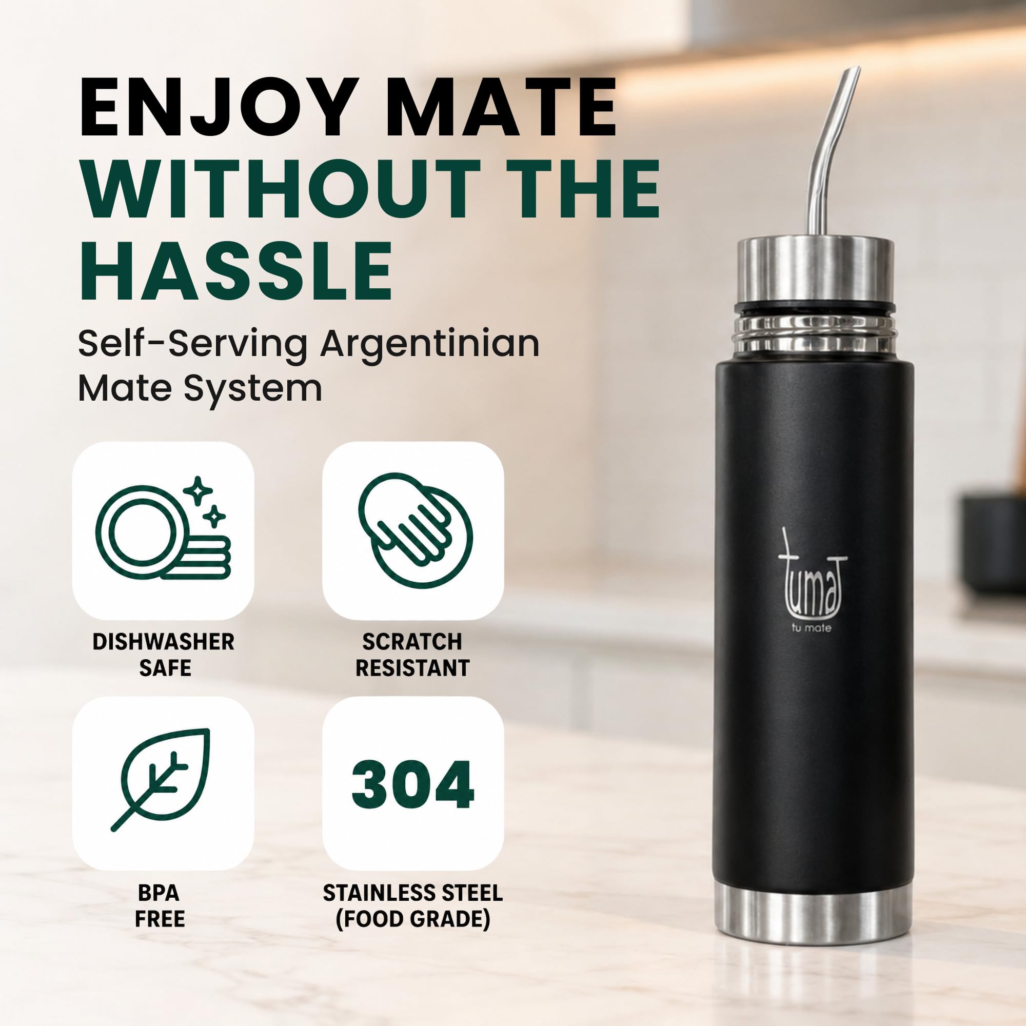 mate Listo Automate Botella aislada Auto Mate | Sistema de autoservicio Fluvion | Regalos | Acero inoxidable de 16.5 onzas líquidas | Kit automático