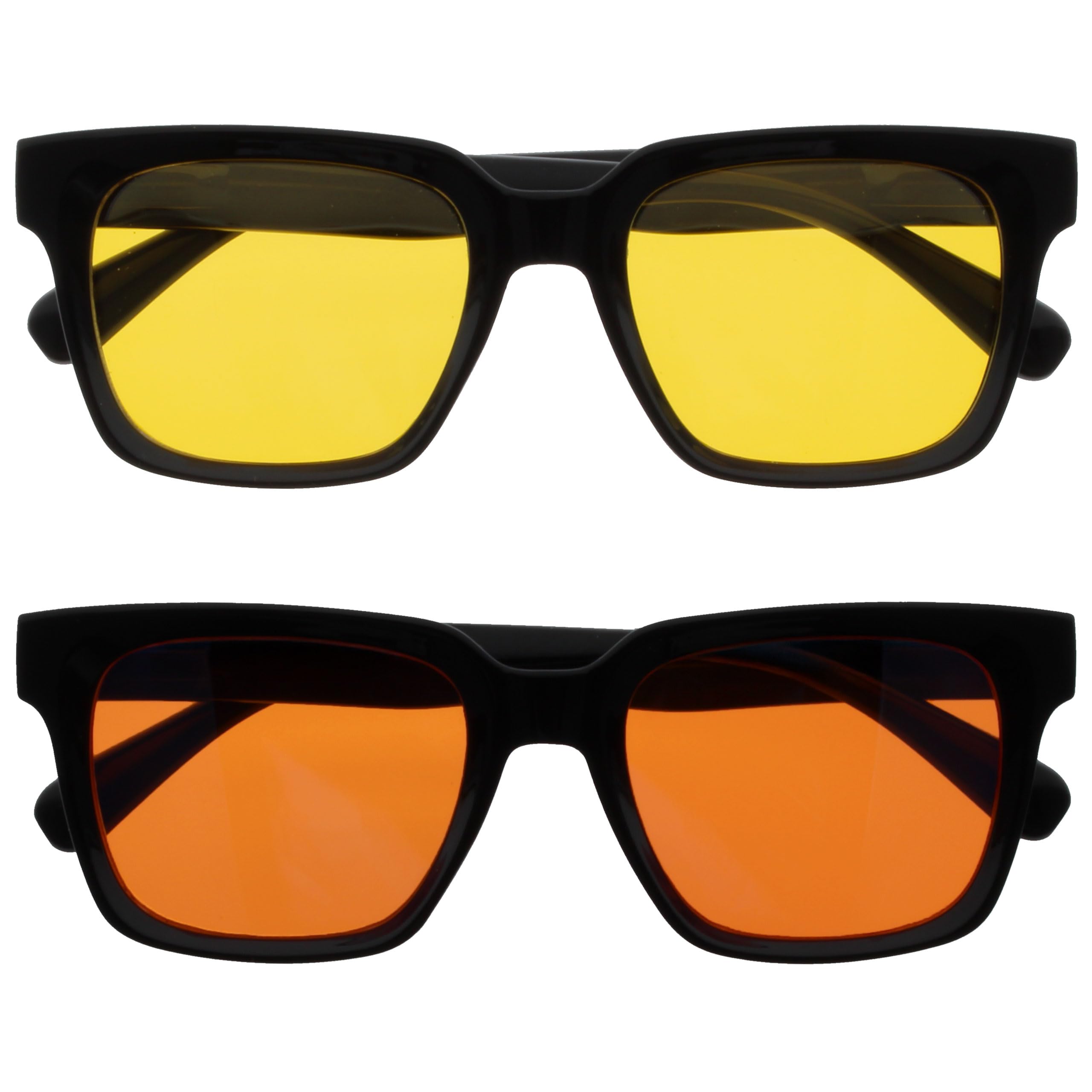 OPULIZE ERA Sunglasses for Women & Men- Yellow/Orange Lenses-Anti-Glare- Polarised Lenses With UV400 Protection- Oversized Rectangular Frame- Spring Hinges- Black(Pack 2 of with 2 Pouches)